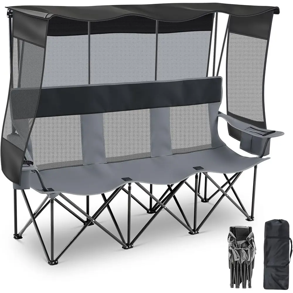 

3 Person Camping Chair with Shade Oversized olding Loveseat Soa Style Camping Couch Portable Outdoor Lawn Seat Taiate Chair with