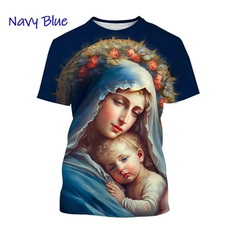 3D Printed Virgin Mary T-Shirt For Men Christianity Pattern Tees Summer Harajuku Loose Round Neck Tops Short Sleeves T Shirts