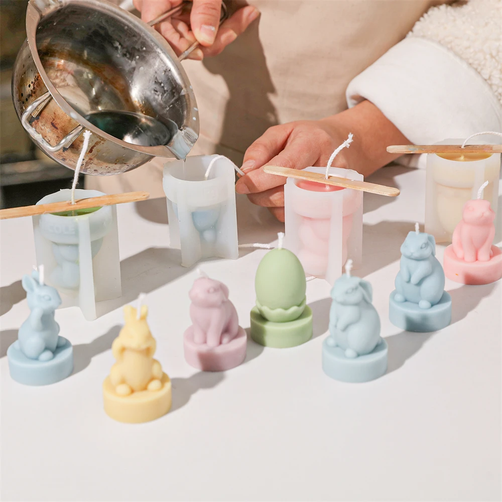Boowan Nicole Easter Rabbit Tealight Candle Silicone Mold DIY Easter Egg Candle Making Handmade Easter Gift Home Decor