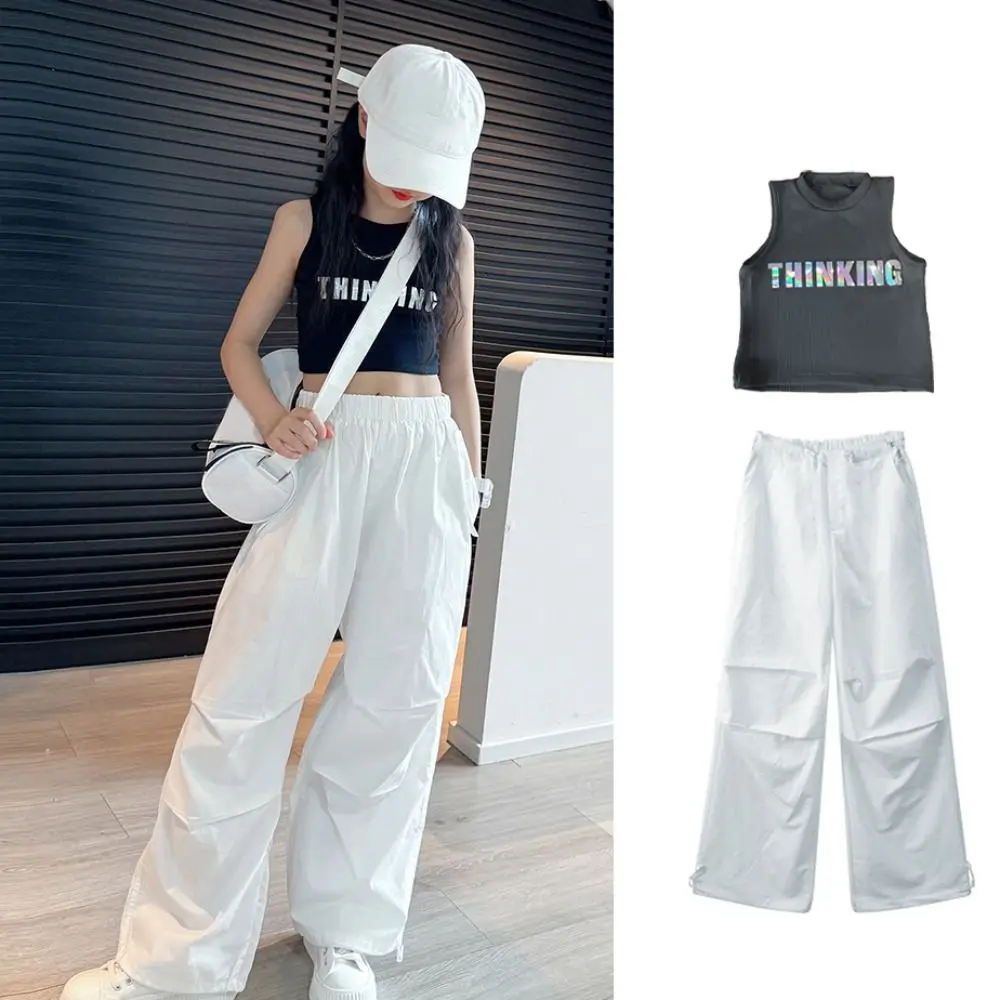 

Fashion Streetwear Girls Hip Hop Clothes Teens Summer Y2k Clothes Set Outfits Vest Cargo Pants Suit Streetwear
