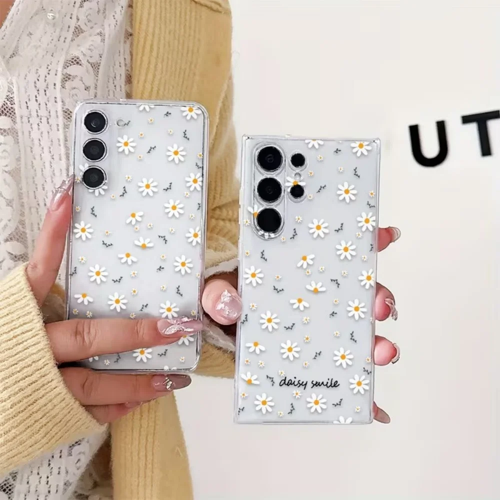 Capa de Silicone Amarela e Branca com Flores Margaridas para Samsung Galaxy A73 A72 A71 A70 A70s A56 A55 A54 A53 A52 A52s A51 5G 4G