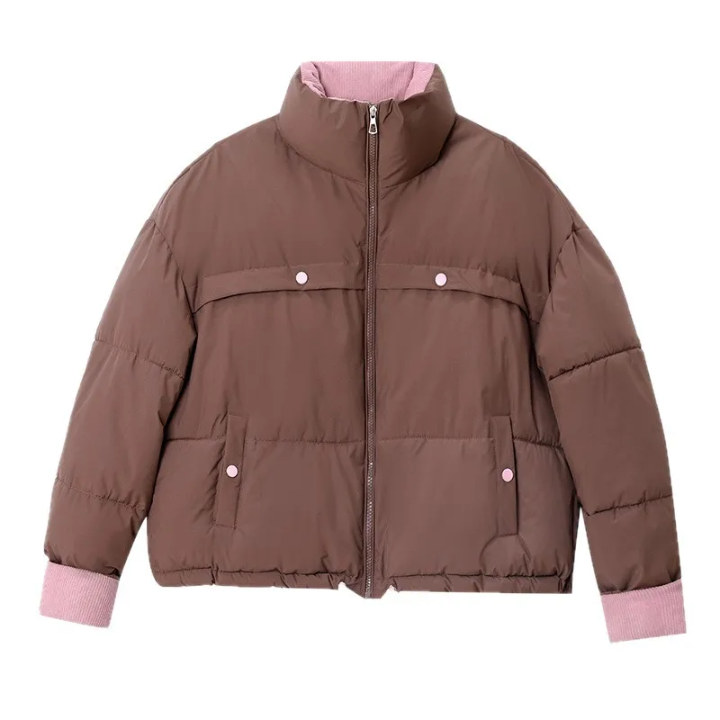 Women Parkas Overcoat Short Coat Long Sleeve Turn Down Collar Zipper Straight Solid Thick Loose Office Lady Casual 2025 Winter