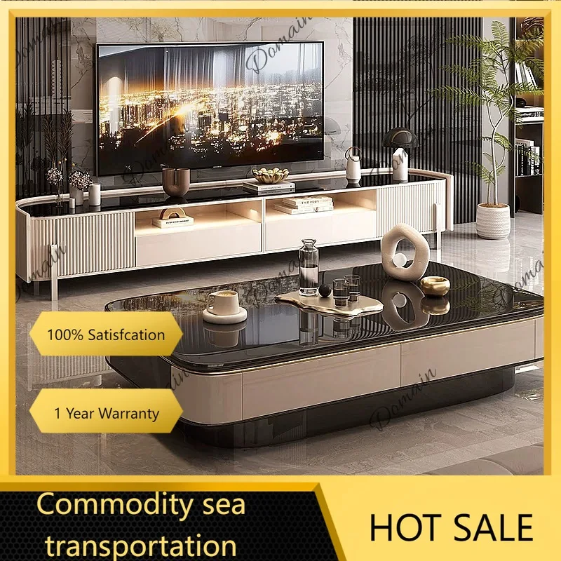 80 N Italian Glass TV Stand Floor Living Room Console Table Coffee Table Set Modern Design 2.6m Extra Long