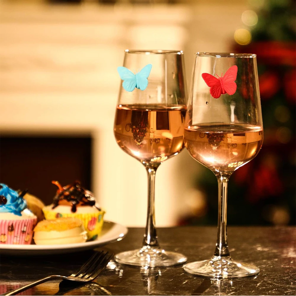 10pcs Silicone beverage glass labels and butterfly labels are suitable for birthday wedding bar party family glass identifiers
