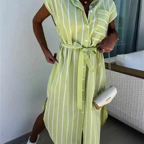 

New Faion Striped Casual Dr for Women Summer Outdoor Travel Waterproof Knitted PVC Fabric Goretex Technology