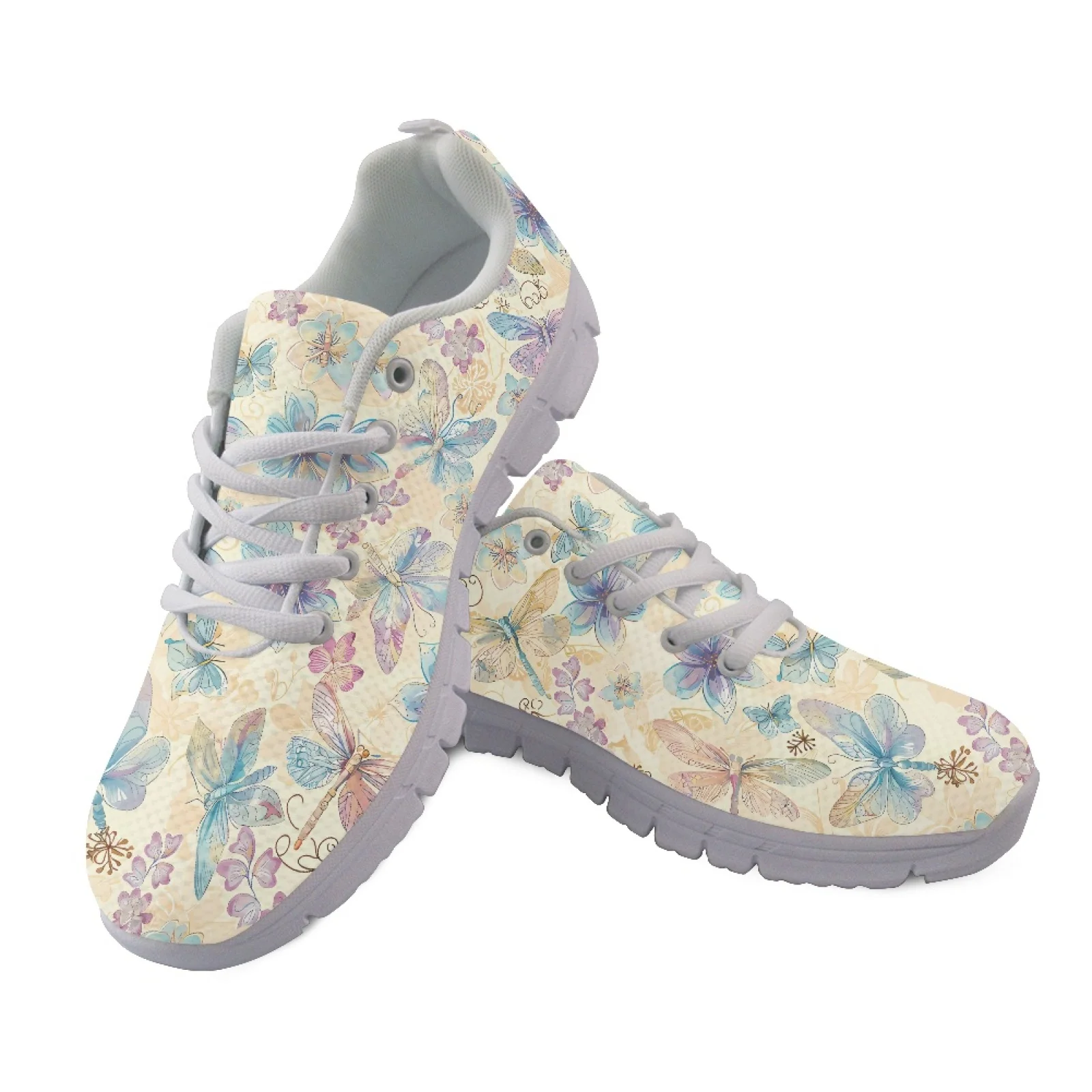 Coloranimal Dragonfly Flower Running Shoes Mesh & EVA Sole Running Sneakers Lace Up Fitness Shoes for Men