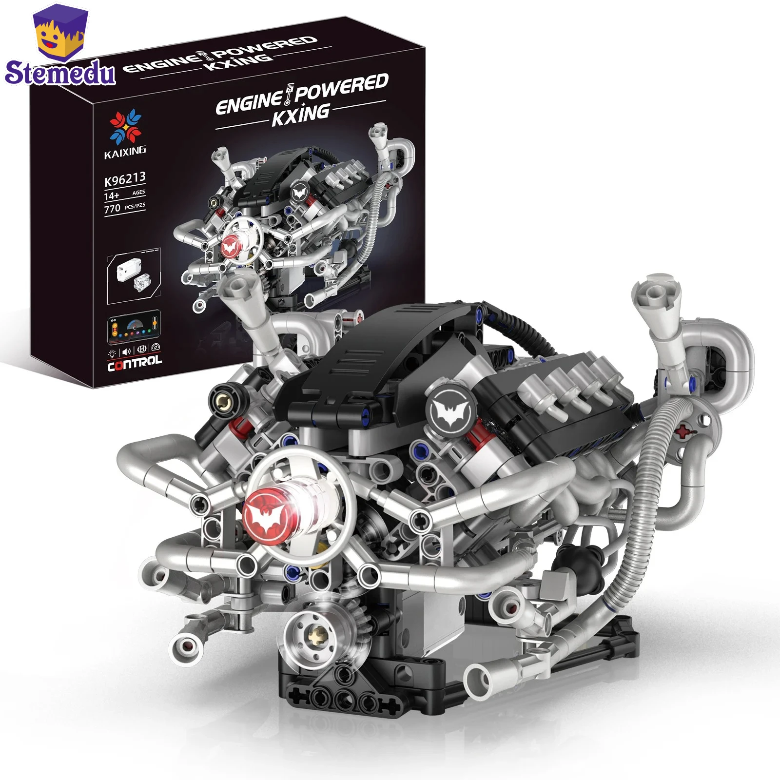 

K96213 770 шт. Модель строительных блоков с имитацией двигателя V8, светодиодной подсветкой и программируемым управлением через приложение