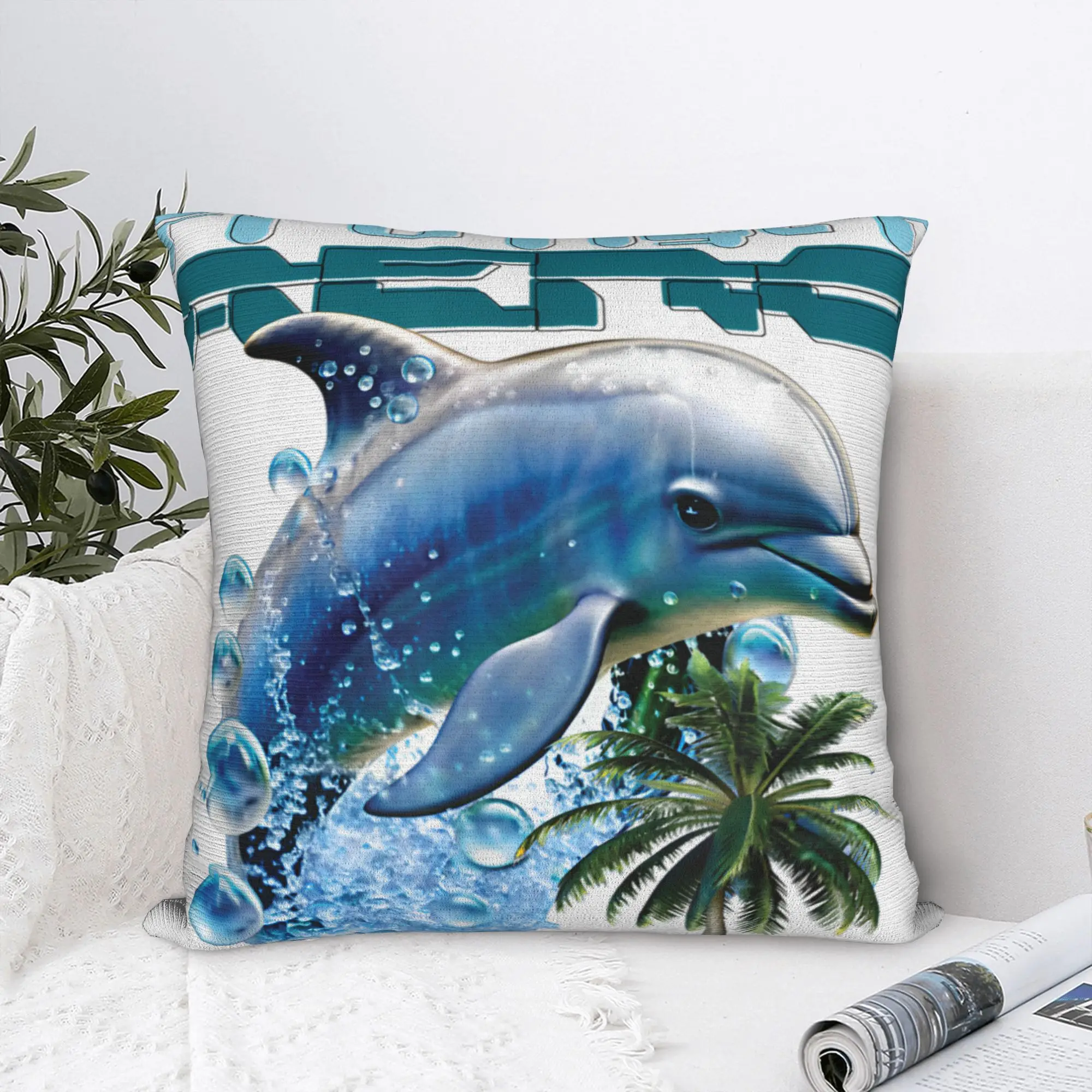 Frutiger Aero Square Pillow Case Splashy Dolphin Y2k Aesthetic Cushion Cover Custom Decorative Pillowcase for Home 40*40cm