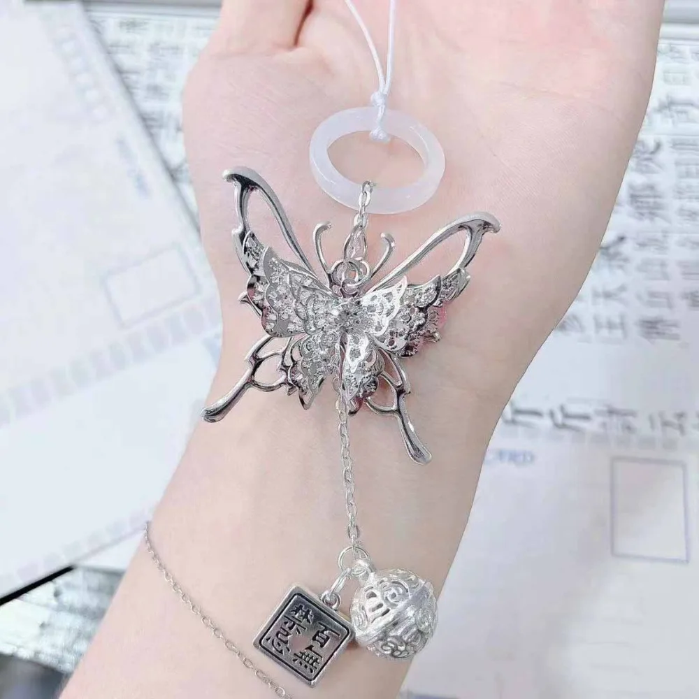 Girl Silver Butterfly Phone Chain Pendant Sweet Cool Kawaii Y2K Silver Charms Women Mobile Phone Keychain Lanyard Jewelry