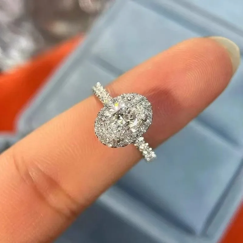 1/2/3/4CT Oval Cut Full Simulated Moissanite Engagement Rings for Women Solitaire Halo Diamond S925 Silver Wedding Band Anel