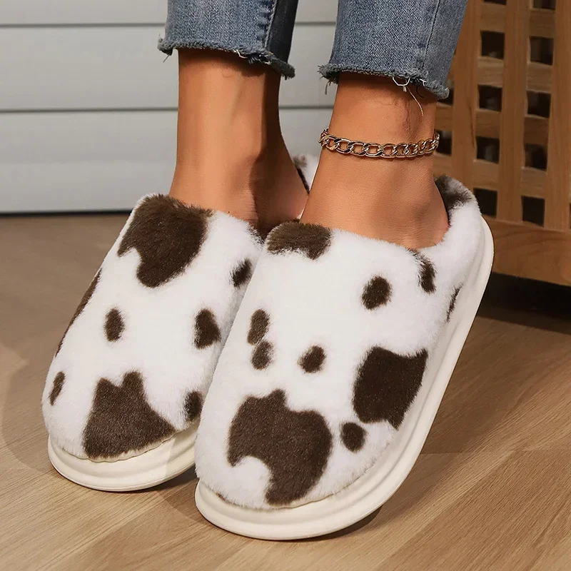 

Women's Plush Slippers Winter Indoor Casual Keep Warm House Slides Fashion Soft Sole Woman Closed Toe Thick Bottom Cotton Shoes