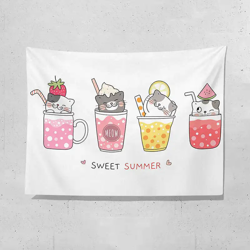 Ins Style Milk Tea Printing Tapestry Multifunctional Bedroom Stall Cart Background Decor Sanding Wall Hanging Covering Cloth