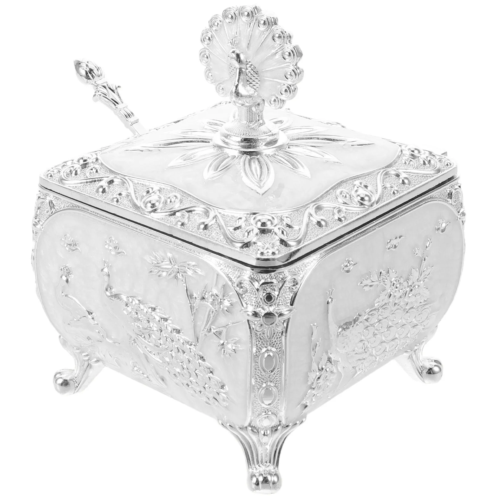 Peacock Sugar Bowl Sugar Container with Lid Spoon Vintage Matte Embossed Decorative Kitchen Canister Coffee Bar Condiment Jar view 6