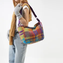 Woolen Cloth Shoulder Bag NEW Korean Style Purses Handbags Plaid Large Capacity Fashion Casual Popular Design Trend All-match