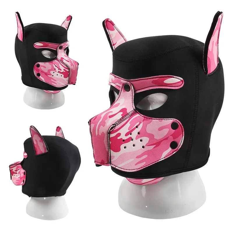 Unisex Sexy Costumes of Women Men Neoprene Open Mouth Hole Dog Headgear Full Face Fetish Mask Hood Halloween Puppy Cosplay Party