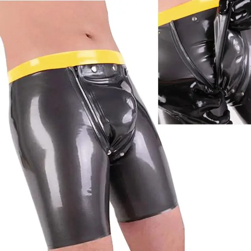 Latex 100% Rubber Gummi Cosplay Catsuit Rits Aan Beide Zijden Zentai 0.4Mm Fashion Shorts