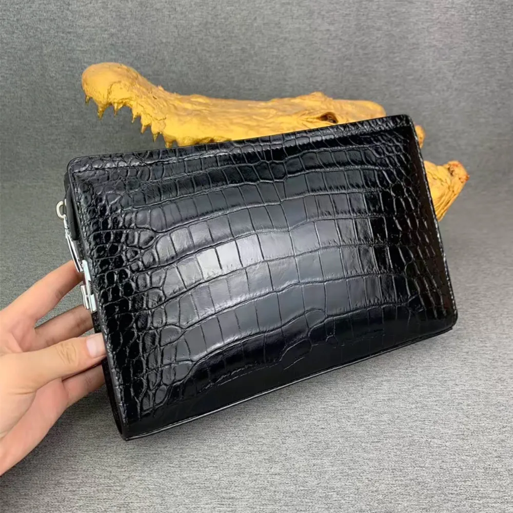 

Authentic crocodile belly leather password lock handbag real crocodile leather men's business wrist bag card bag