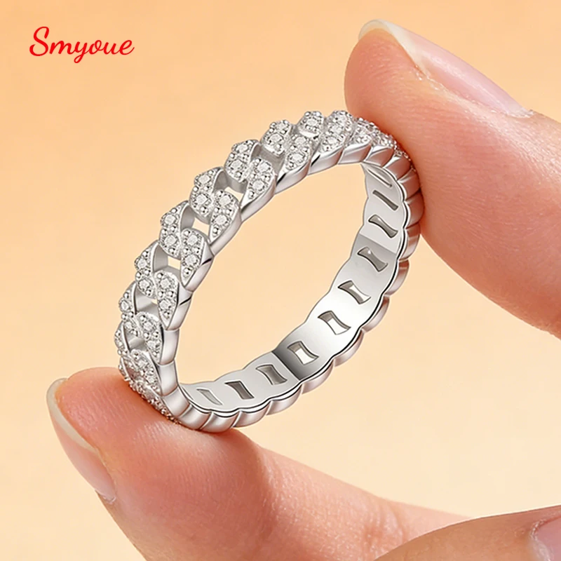 

Smyoue Iced Out Cuban Link Moissanite Ring for Women Men D Vvs1 4mm Width Full Eternity Band Hip Hop 925 Sterling Silver Jewelry