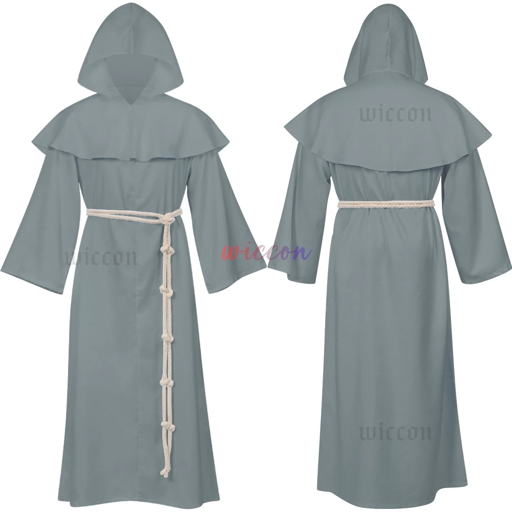 Stil Robe Set Einfarbig Mit Kapuze Robe Mönch Hexe Pastor Halloween Cosplay Kostüm Set mit Robe Gürtel für Partys