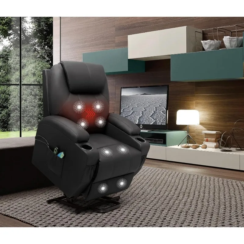 Fauteuil inclinable élévateur avec poches latérales et porte-gobelets, canapé inclinable pour les hommes, massage et chaleur, salon