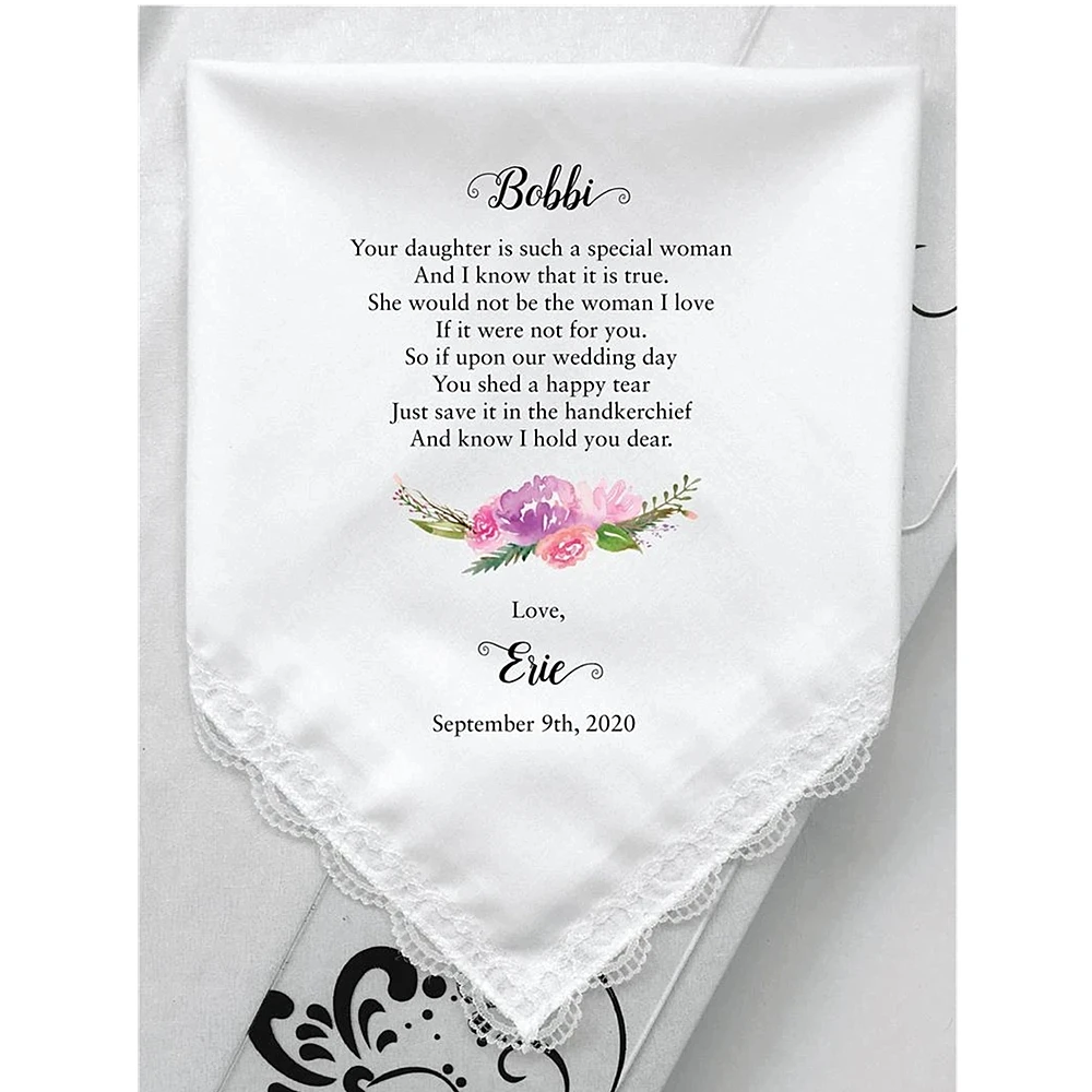 personalise any quote mother IN LAW / father in law wedding handkerchief mother of the groom parents printed hankie cotton hanky