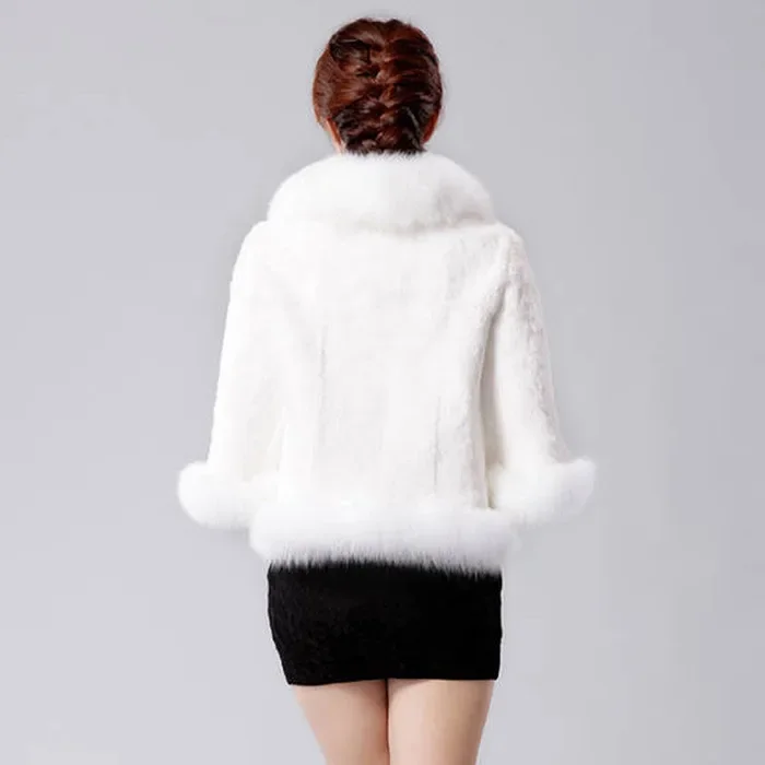 Faux Fur Women Coats Cape Full Sleeve Warm Solid Elegant Splice Autumn Winter 2024 Open Stitch Fox Short Coat Regular Cloak