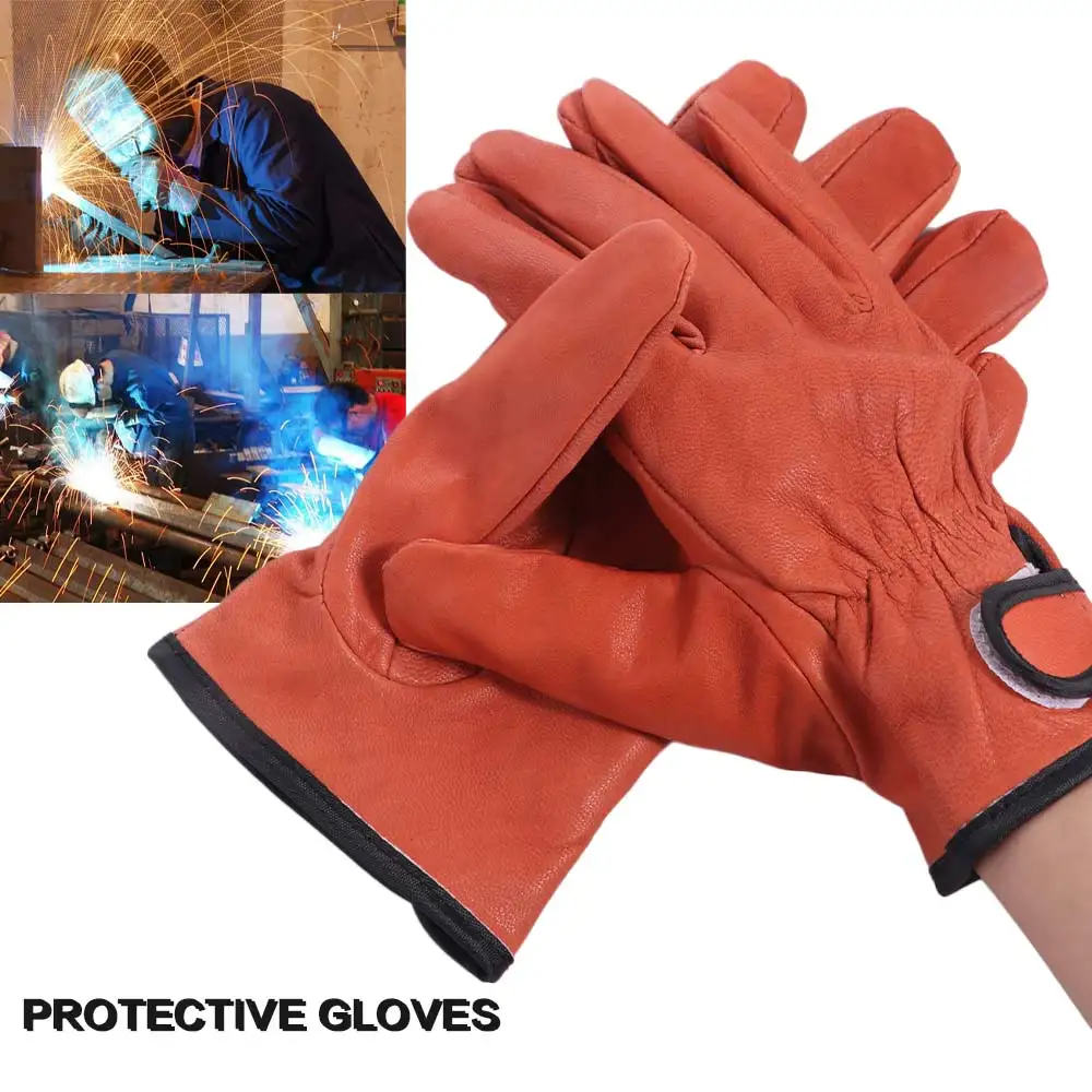 

Comfortable Gardening Safety Gloves Vintage Full Finger Leather Working Gloves Orange Scratch Resistant Outdoor Work Gloves
