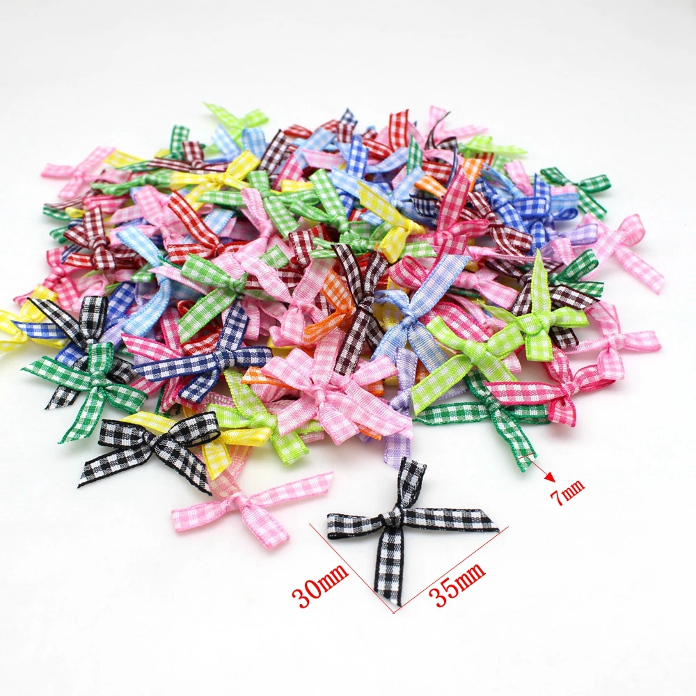 100 Pcs/pack 3.5cm Checkered Bow tie Mini Ribbon Christmas Bow Wedding Candy Box Packaging Festival Party Decoration