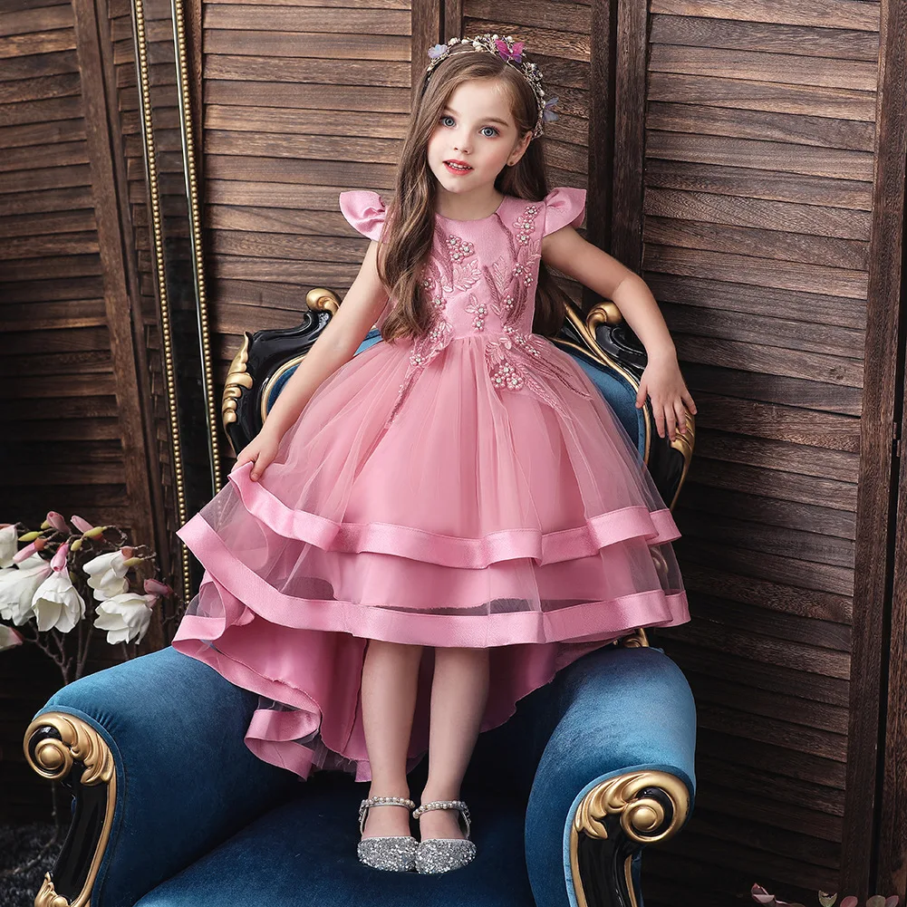 Girls\' New Elegant Dresses For Girls Luxury Party Ceremony Festive Birthday Dress From 6 9 To 10 12 Years Old Pink Long Clothes