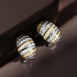 Uilz Exquisite Mixed Color Threaded Cubic Zirconia Stud Earrings For Women Bride Wedding Party Gift Jewelry