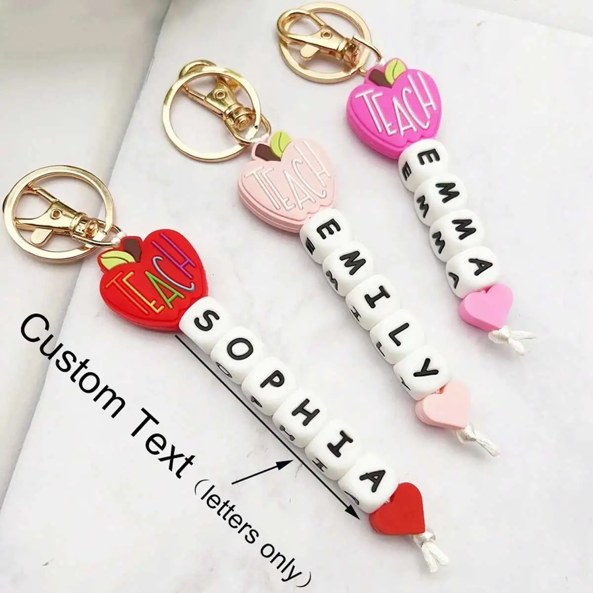 

1 шт. персонализированный силиконовый брелок с буквами Apple Learning Name, персонализированные буквы, подвеска на рюкзак, рождественский подарок