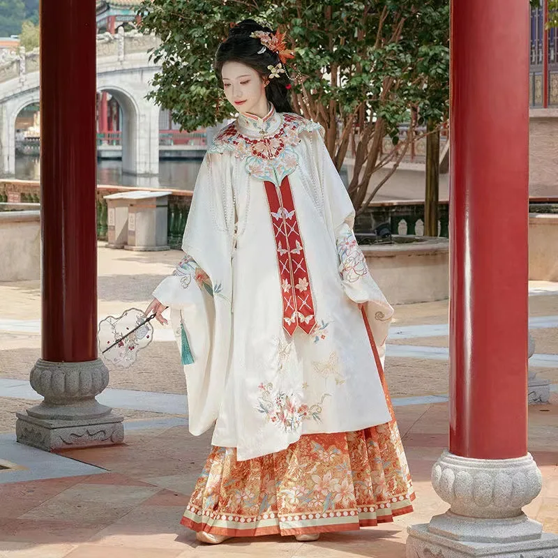 New Han Costume Women's Ming Collar Long Shirt Horse-Face Skirt Cloud Shoulder Embroidered Daily Spring and Autumn Style