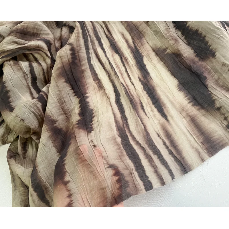 Striped Texture Pleating Tie Dyeing Creative Washing Pleating Retro Shirt Half Skirt Clothing Designer Fabric High Quality