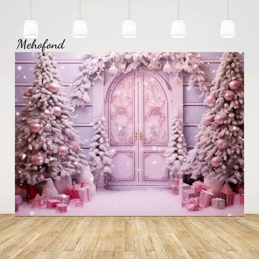 Mehofond-Sweet Shop Fotografia Contexto, Retrato Infantil, Árvore de Natal, Casa Rosa, Inverno Neve Fundo, Estúdio Photocall