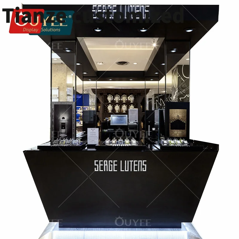 Customized-Custom perfume display showcase cosmetic counter display makeup display stand design