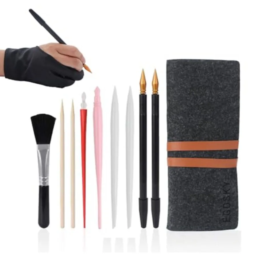 Scratch Painting Art Tool, 11 Pieces Scratching Drawing Tool Set, Including Artist Glove, Tool Bag, Scratch Coloring Pens, Plas