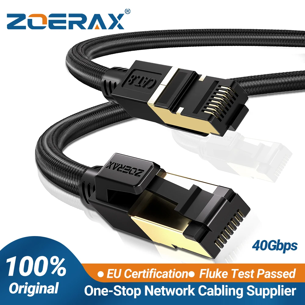 ZoeRax Cat8 Ethernet Cable 0.3-30M 40Gbps 2000MHz RJ45 CAT8 Network Nylon Braided Internet Lan Cord for Laptop PS 5/4 Router