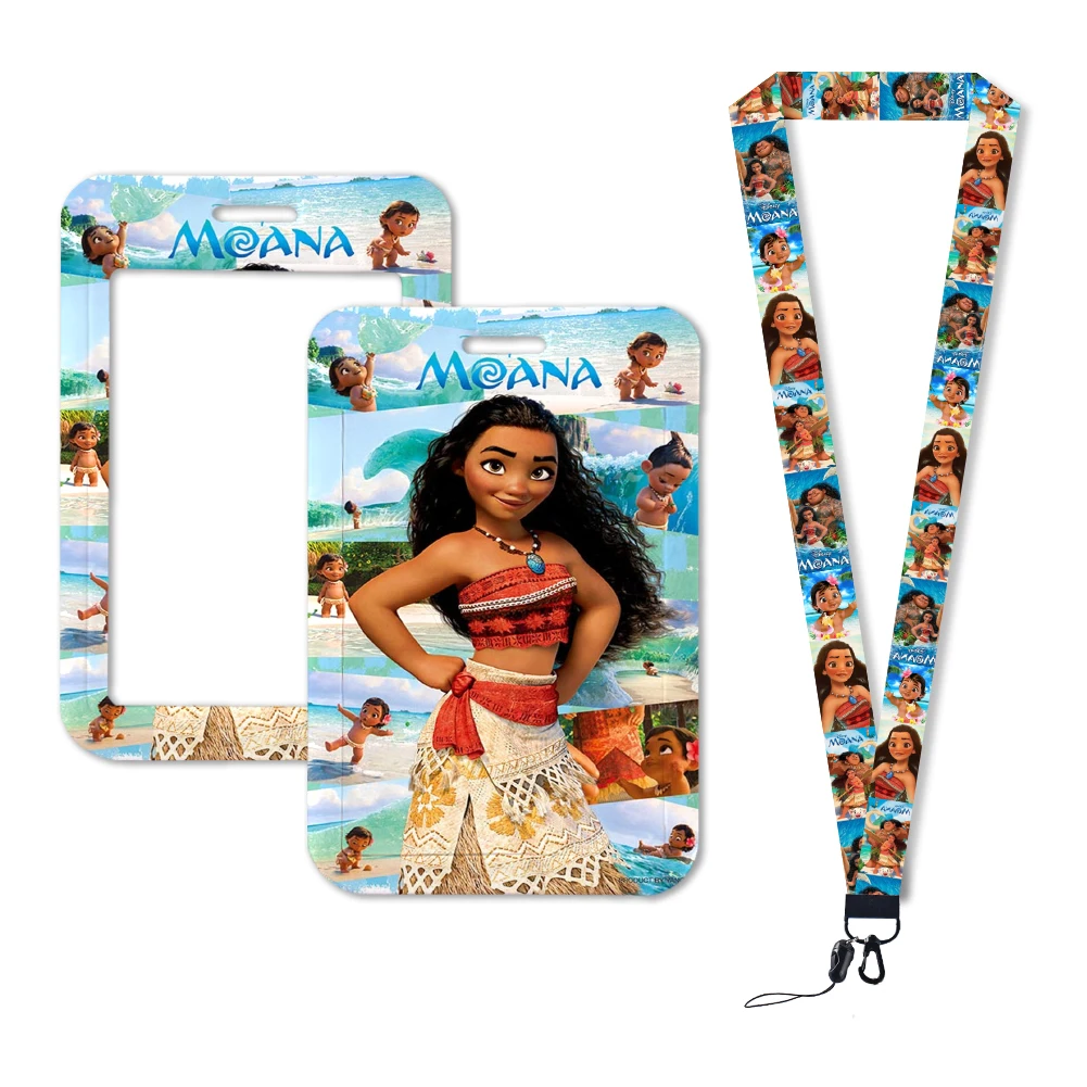 Disney Movie Moana Princess Kartenhalter und Schlüsselband Damen Ausweishalter Umhängeband Schlüsselanhänger für Mädchen Anime Telefonseil