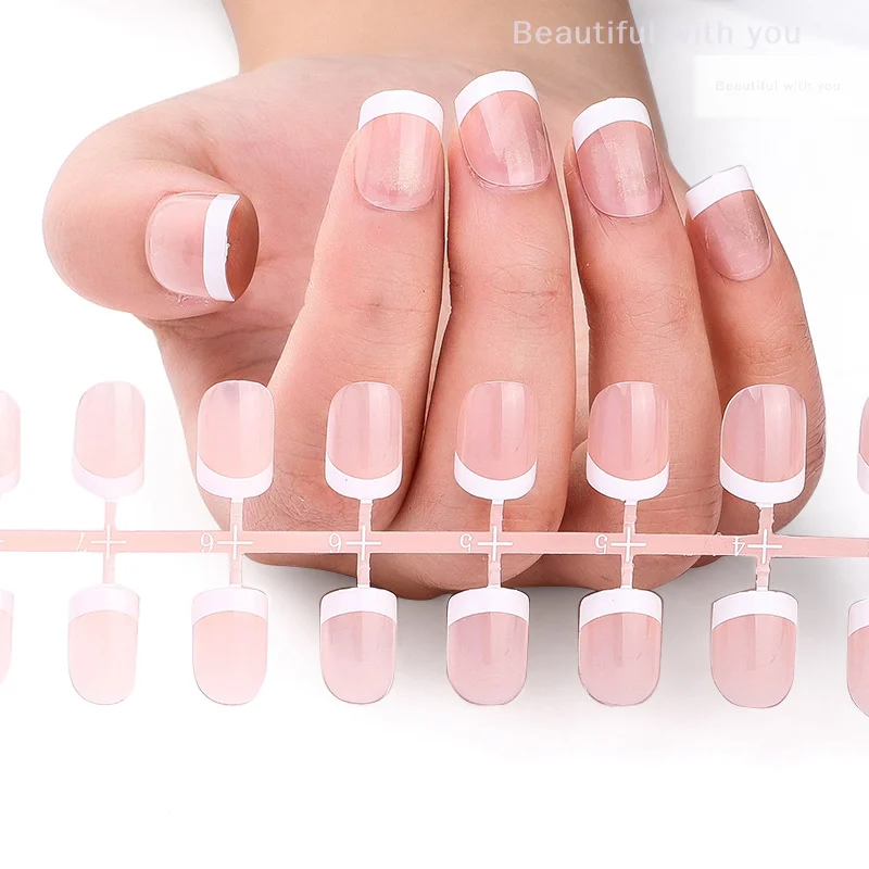 

24Pcs/Strips Short Round French Press On Ballet Fake Nails Full Cover Artificial Nail Art Supplies Wearing Reusable False