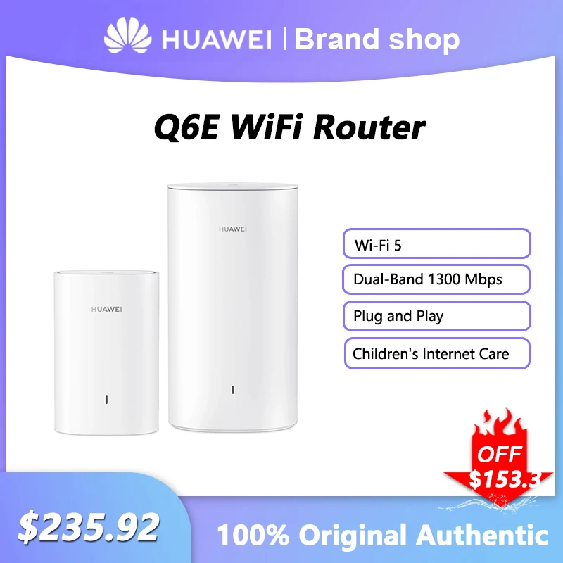 

Huawei Q6E WiFi Router 1300 Mbps Wireless Gigabit Repeater Dual-Band WiFi 5 Signal Network Amplifier Whole Home Coverage