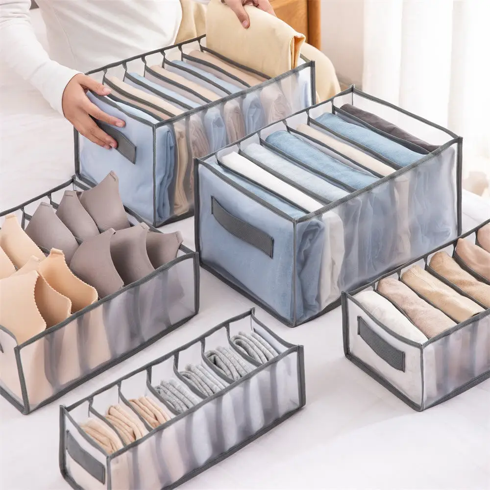 Clothes Organizer Jeans Pants Storage Box Wardrobe Drawer Organizer For Underwear Bra Ties T-Shirt Socks Organization System