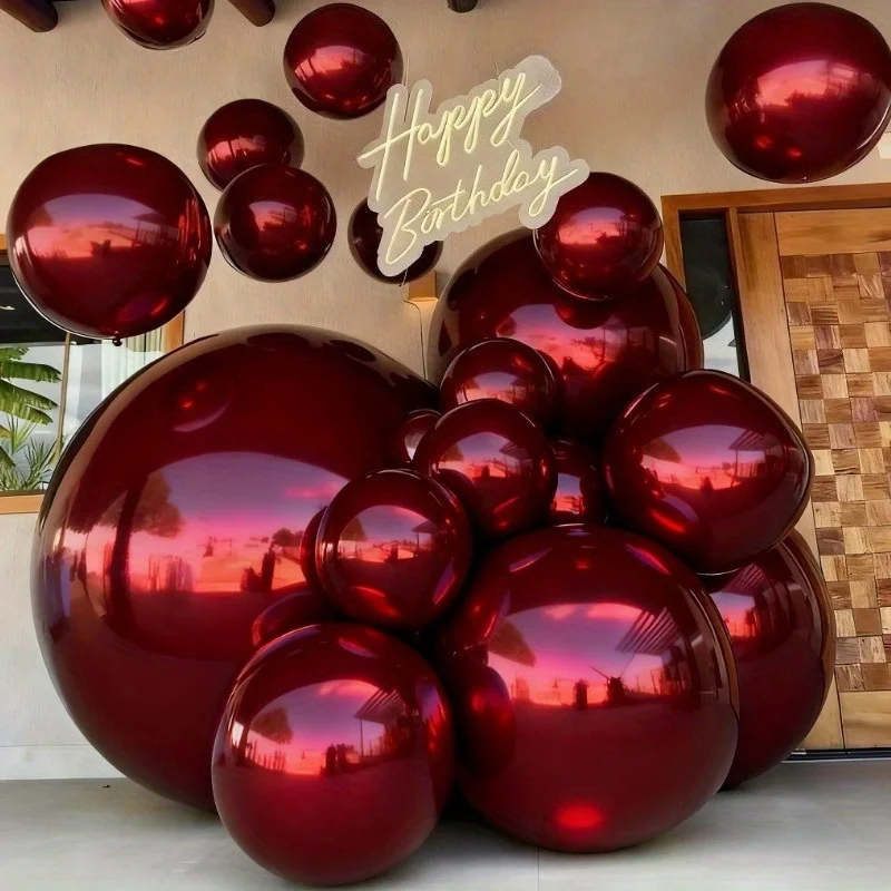 4 Stück burgunderrote Ballons (10-32 Zoll) mit Ständer. Kein Helium erforderlich. Wiederverwendbare Reflektierende Kugel für Weihnachten, Hochzeit, Geburtstag, Gartenparty – Detail 8