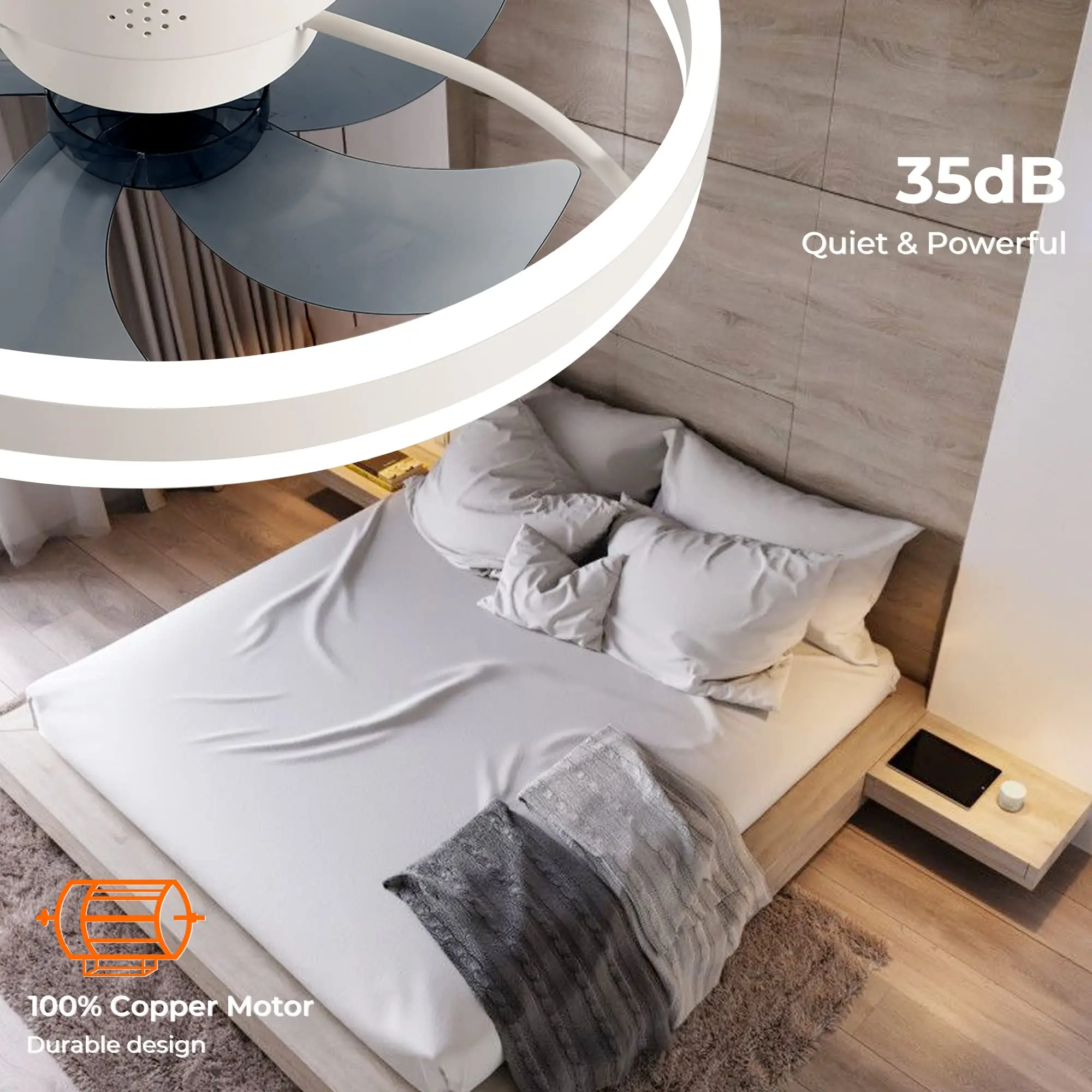 Jelena LED Ceiling Fan with Light Modern Home Decoration Fans for Room Kitchen Office Smart with Remote Control Stepless Dimming