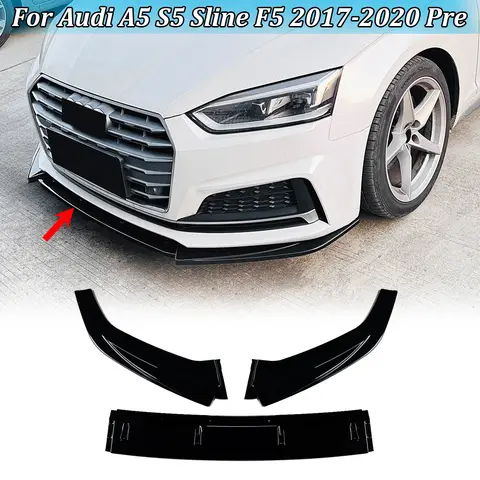 아우디 A5 S5 Sline F5 2017-2020 Pre Front Splitter Spoiler Diffuser Deflector Guard 용 자동차 하부 앞 범퍼 스포일러 턱 립