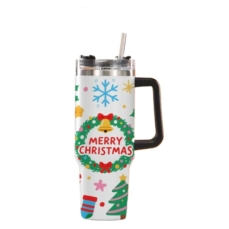 2026 هدايا عيد الميلاد والهالوين مكنسة من الفولاذ المقاوم للصدأ كوب للسفر 40 أونصة تصميم كرتوني ذو سعة كبيرة مع القش #6