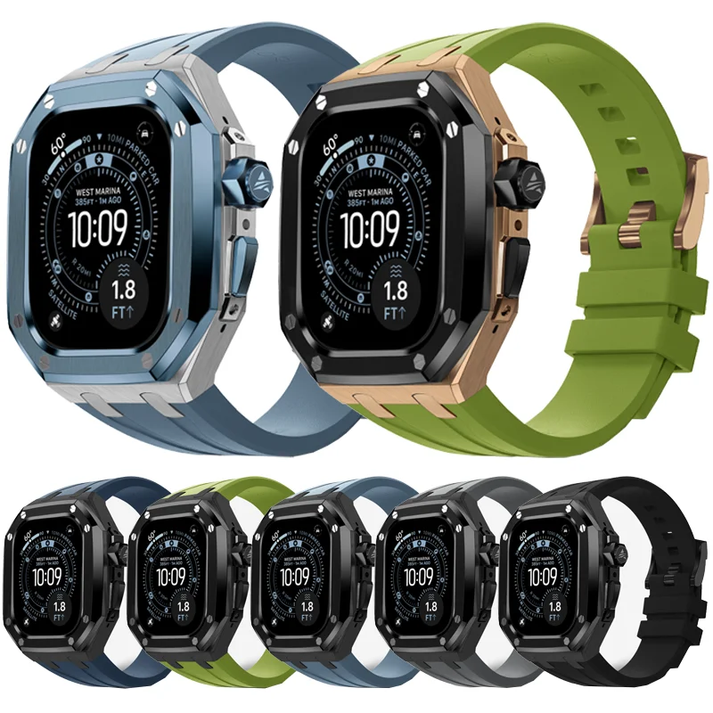 Titanium Alloy Modification Kit For Apple Watch Ultra 3 2 1 49mm Fluororubber Strap For Iwatch Series 9 8 7 6 SE 5 4 45MM 44MM