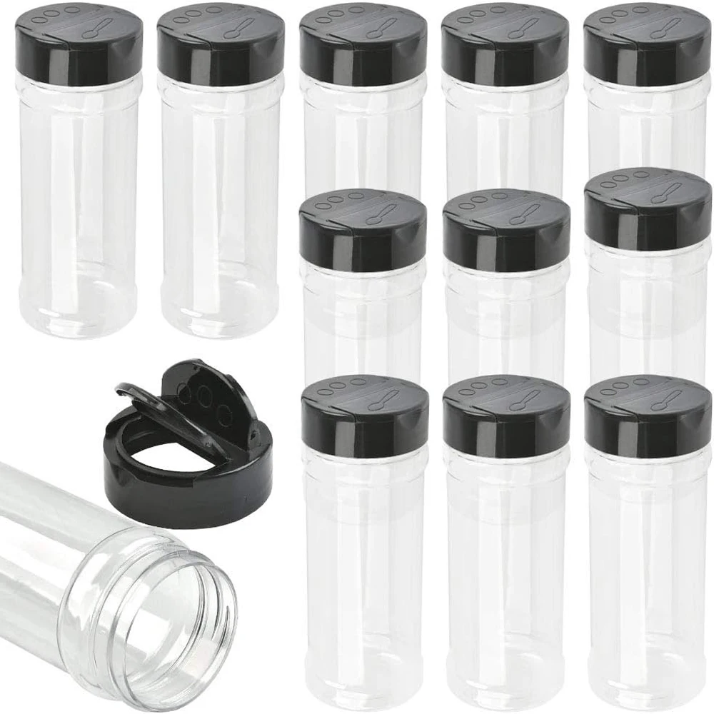 

250ml Plastic Spice Containers with Black Cap Shaker Lid Seasoning Bottles Kitchen Storage Jars for Spices Herbs Oils