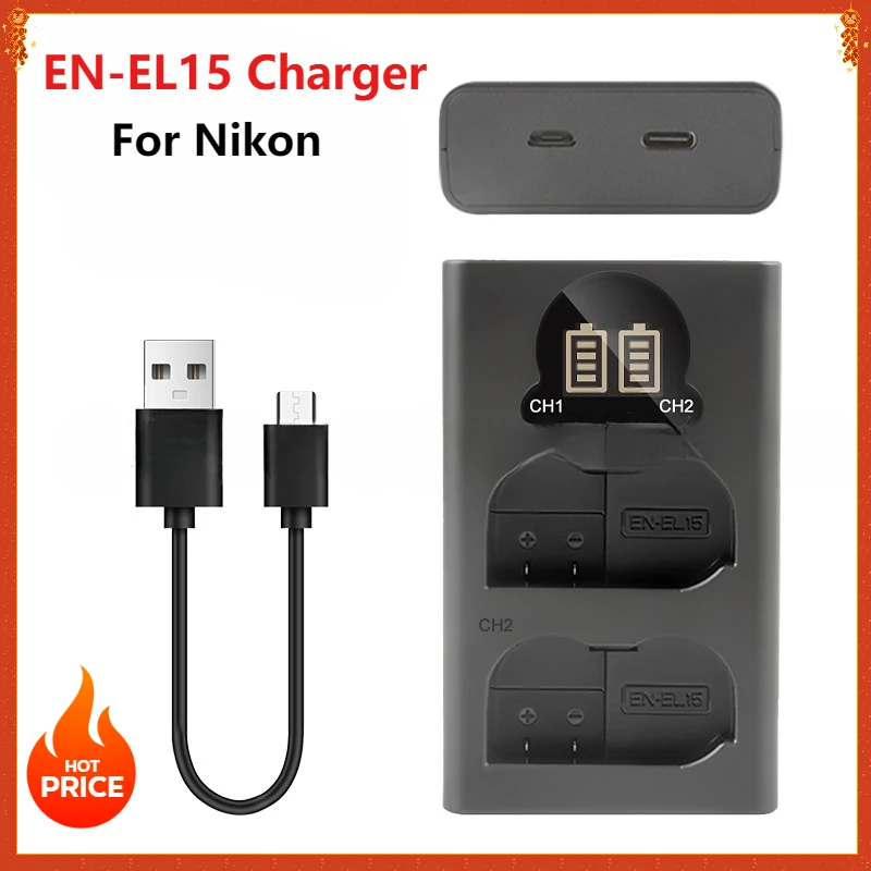 Dual USB Charger EN-EL15 EN EL15 ENEL15 EL15B Charger for Nikon D610 D600 D600E D800 D810 D800E D7000 D7100 D750 V1 LED Display