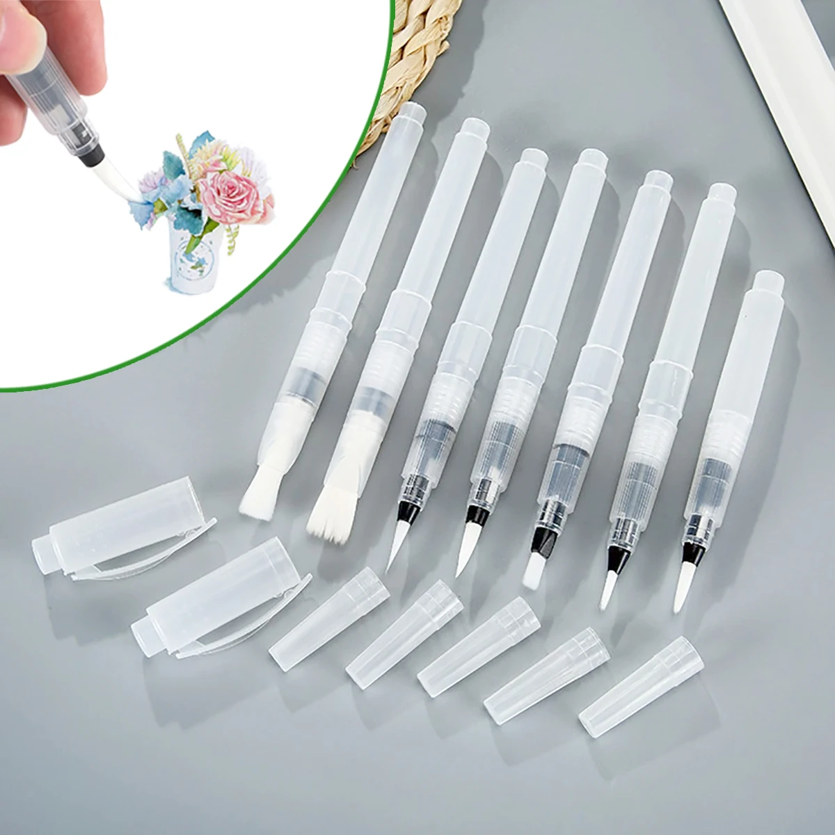 7Pcs/lot Watercolor Brushes Refillable Water Fountain Pen Water Paint Drawing Calligraphy Art DIY Painting Lettering Supplies