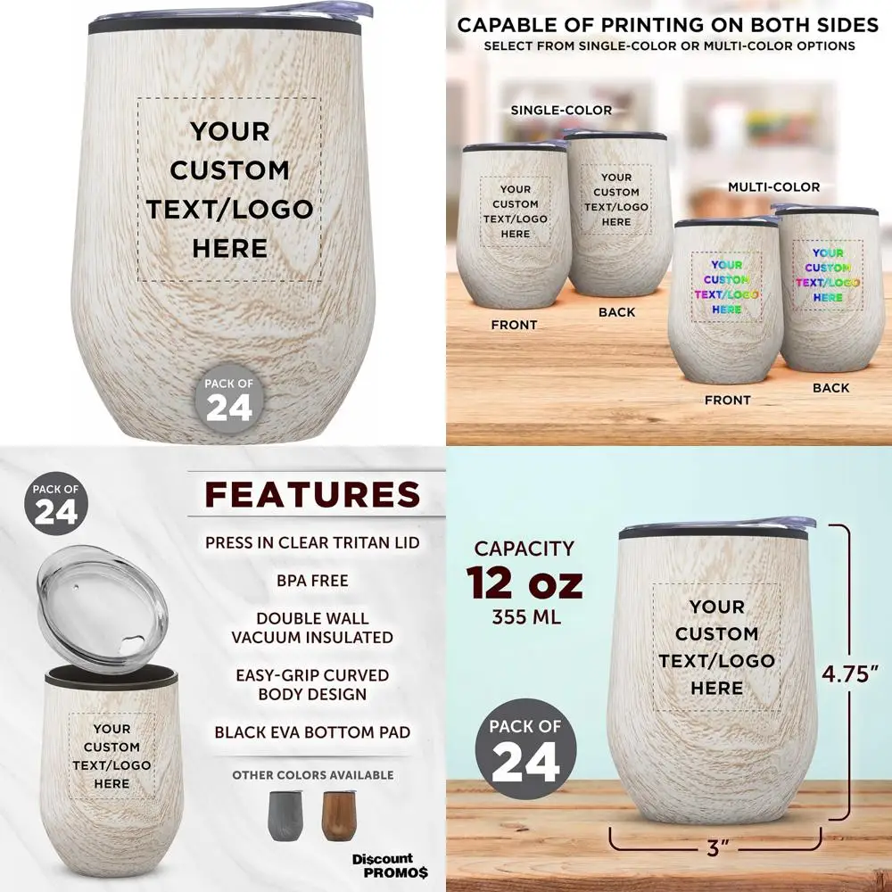 

Персонализированный набор стаканов для вина без ножек на 12 унций из 24 штук, оптовая упаковка по индивидуальному заказу — идеально подходит для вина, коктейлей и домашних встреч